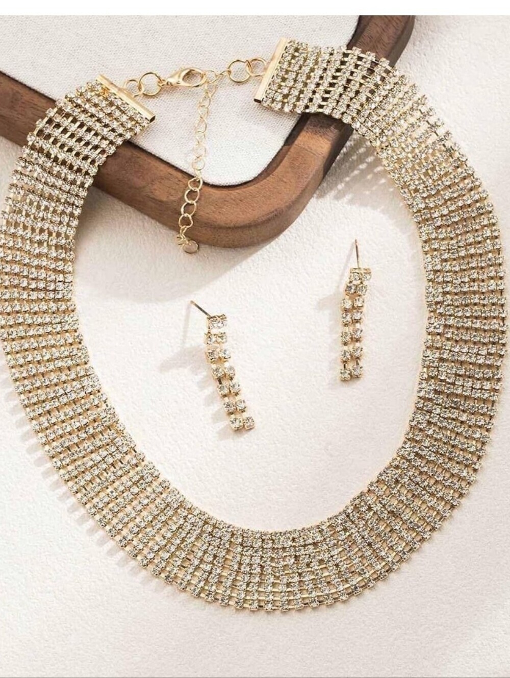 Crystal Mesh Choker Necklace with Matching Drop Earrings